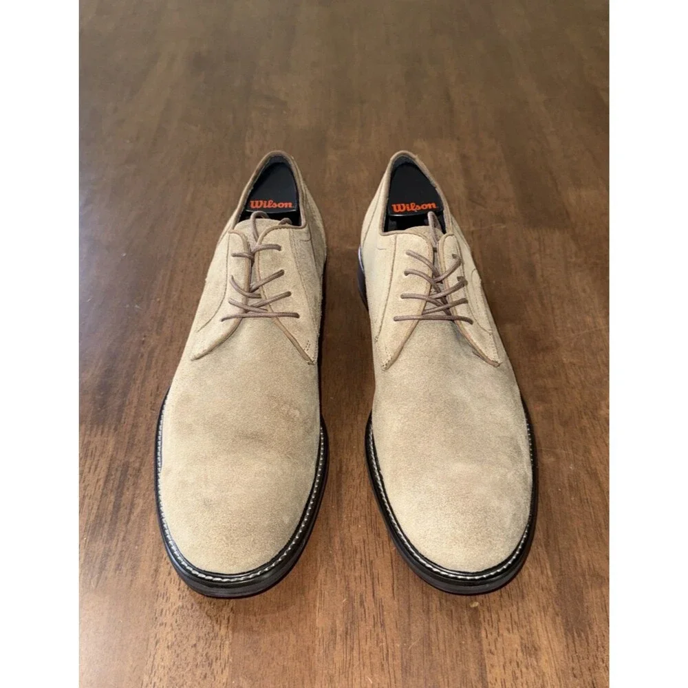 John Varvatos Tan Suede Derby Shoes Lace Up Almond Toe Dress Smart Casual Men 10